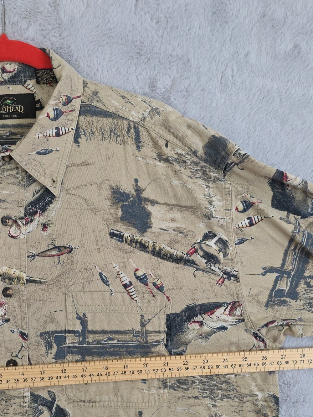 RedHead Fishing Shirt Mens XLT Tan Bass Fish Lure Print Long Sleeve Button Up Co - Picture 9 of 14